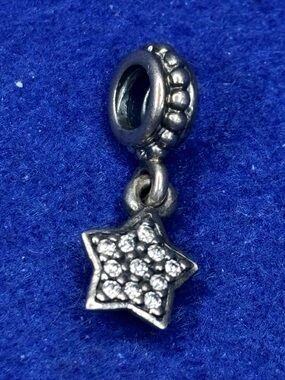 Pandora Silver Star Charm Dangle Pendant - Sparkling Rhinestone Accent